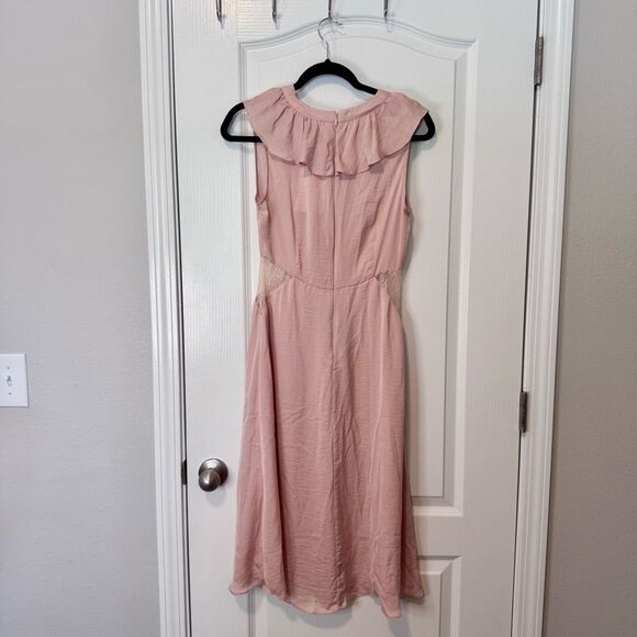 Avec Les Filles Pink Satin Lace Cut Out Ruffle Trim Midi Slip Dress NWT Size S - Picture 7 of 10